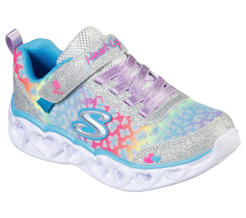 Skechers Lights: Heart Lights - Love Match - Girls Sneakers Silver/Multicolor [AU-WR3745]